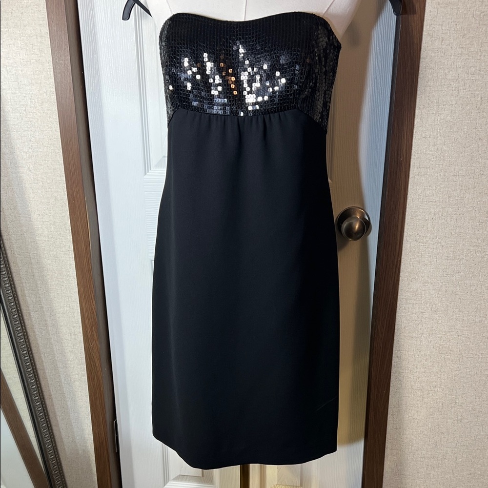 Ann Taylor Black Sequin Strapless Cocktail Dress